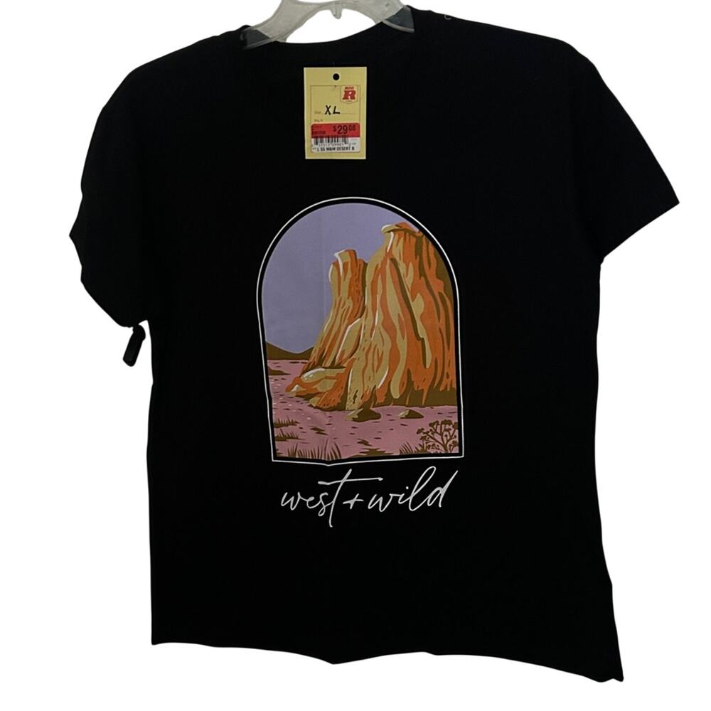 West Wild Black Graphic T Shirt Desert Landscape Arch Print Size XL NEW